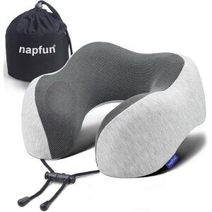 Memory Foam Travel Neck Pillow Airplane Headrest Portable Sleep Support Grey